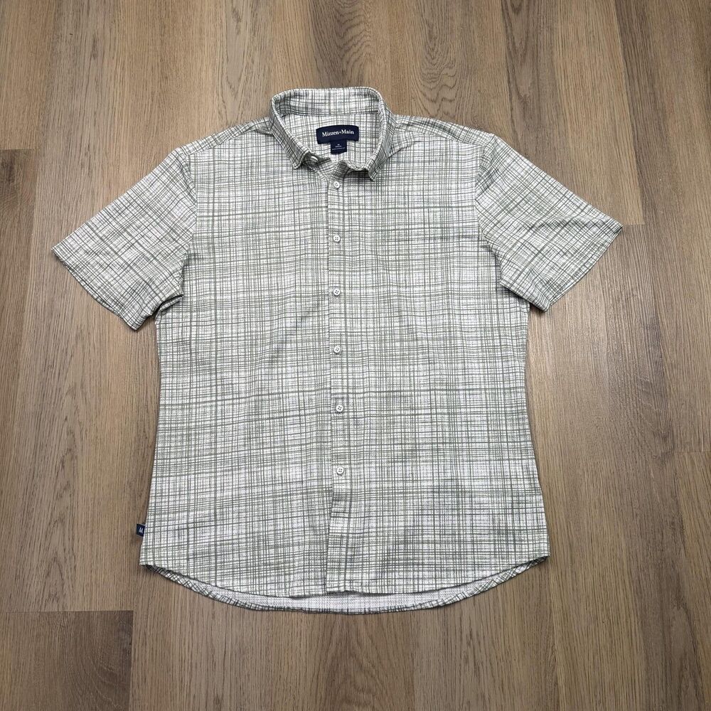 Mizzen+Main Shirt Mens Medium Green Check Short Sleeve Button Up Lightweight